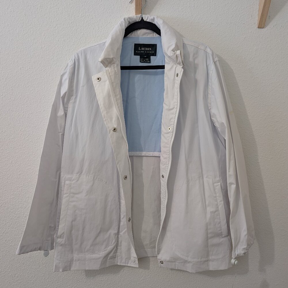 Lauren by Ralph Lauren White Windbreaker with Stowable Hood NWT M Medium